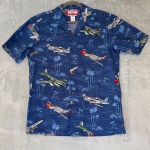 RJC Hawaiian Shirt WWII Airplane Print Made in Hawaii USA Mens Small NWOT‎
